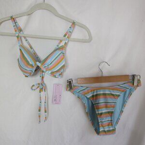 wild fable 2 Piece Bikini Blue, Pink, Orange, White Stripes Size XS 0-2 NWT